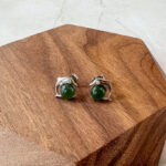 Jade Dolphin Stud Earrings – Green Nephrite Jade in 925 Sterling Silver (JSY-0424-12096)