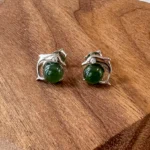 Jade Dolphin Stud Earrings – Green Nephrite Jade in 925 Sterling Silver (JSY-0424-12096) - Image 5