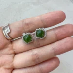 Jade Apple Stud Earrings – Green Nephrite Jade in 925 Sterling Silver (JSY-0424-12164) - Image 2