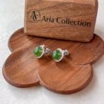 Jade Apple Stud Earrings – Green Nephrite Jade in 925 Sterling Silver (JSY-0424-12164) - Image 3