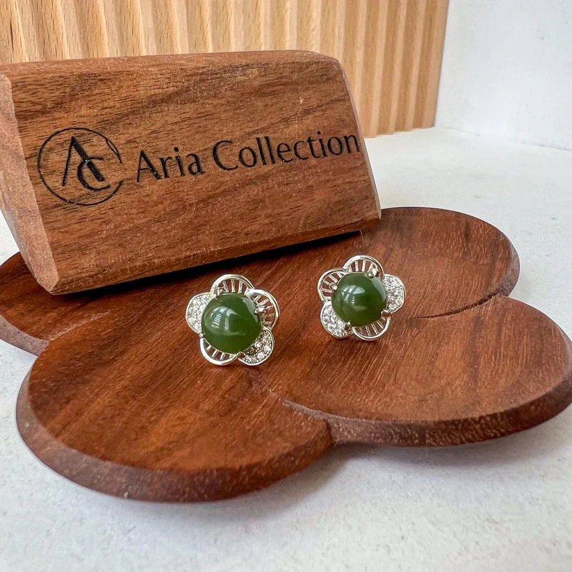 il_fullxfull.6228937258_6euj Jade Flower Stud Earrings – Green Nephrite Jade in 925 Sterling Silver (JSY-0424-12158) - Image 1