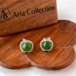 Jade Apple Stud Earrings – Green Nephrite Jade in 925 Sterling Silver (JSY-0424-12164)