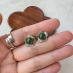 Jade Flower Stud Earrings – Green Nephrite Jade in 925 Sterling Silver (JSY-0424-12158) - Image 4