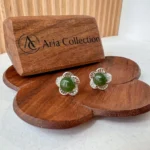 Jade Flower Stud Earrings – Green Nephrite Jade in 925 Sterling Silver (JSY-0424-12158) - Image 2