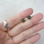 Jade Classic Round Stud Earrings – Small Green Nephrite Jade in 925 Sterling Silver (JSY-0424-12155) - Image 3