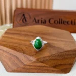 Green Jadeite Jade Halo Ring, 18K White Gold with natural diamonds, Size 5.50, SHWQ-0424-1732902490 - Image 2