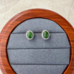 Jade Silver Sunlit Stud Earrings – Green Nephrite Jade in 925 Sterling Silver (JSY-0424-12116)