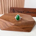 Green Jadeite Jade Halo Ring, 18K White Gold with natural diamonds, Size 5.50, SHWQ-0424-1732902490