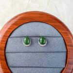 Jade Half Moon Stud Earrings – Green Nephrite Jade in 925 Sterling Silver (JSY-0424-12108)
