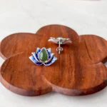 Jade Azure Lotus Stud Earrings – Green Nephrite Jade in 925 Sterling Silver with Enamel Detail (JSY-0424-12291) - Image 2