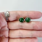 Jade Round Stud Earrings – Green Nephrite Jade in 925 Sterling Silver (JSY-0424-12205) - Image 3