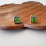 Jade Small Square Stud Earrings – Green Nephrite Jade in 925 Sterling Silver (JSY-0424-12168)