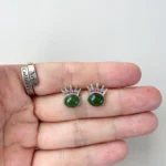 Jade Royal Crown Stud Earrings – Green Nephrite Jade in 925 Sterling Silver (JSY-0424-12191) - Image 3