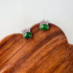 Jade Royal Crown Stud Earrings – Green Nephrite Jade in 925 Sterling Silver (JSY-0424-12191) - Image 2