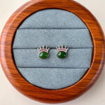 Jade Royal Crown Stud Earrings – Green Nephrite Jade in 925 Sterling Silver (JSY-0424-12191)