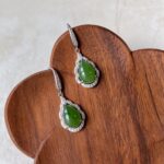 Jade Teardrop Earrings – Green Nephrite Jade in 925 Sterling Silver (JSY-0424-12079)